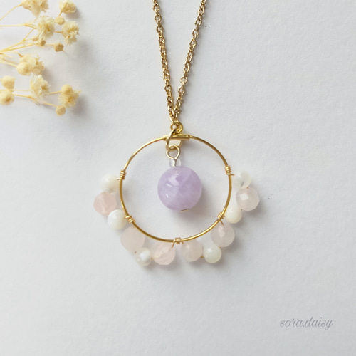 グレーマザーオブパール ロングネックレス ローズゴールド