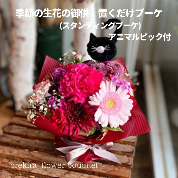 おまとめ中　ジャンピング猫　フラワー ◉ご希望のイメージでお作りする季節の生花のアニマルピック