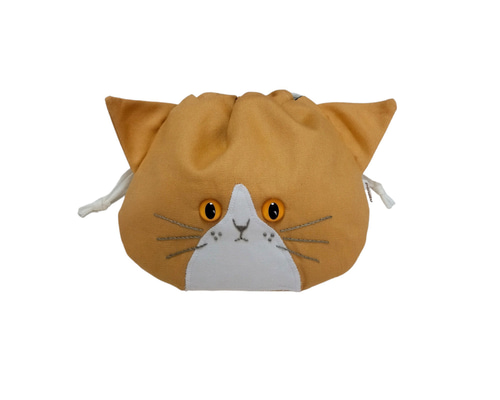 猫の目が選べる「猫耳巾着ポーチ」茶シロ 巾着袋 ponatu 通販