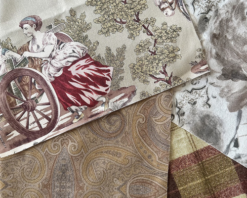 フランスアンティーク大判ファブリック生地花柄鳥はぎれ