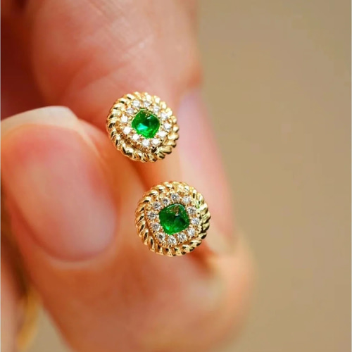 楽天市場】ピアス k18 18金 エメラルド 天然 ダイヤモンド ピアス  