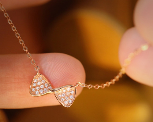 K18あこや真珠ダイヤ付きリボンネックレス K18 リボンモチーフ パール &ダイヤモンド ペンダント かわいい パール