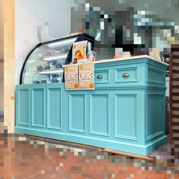 ケーキ屋さん お菓子屋さん向け 冷蔵ショーケースカウンターW2000 かわいいレジカウンター オーダーメイド店舗什器 