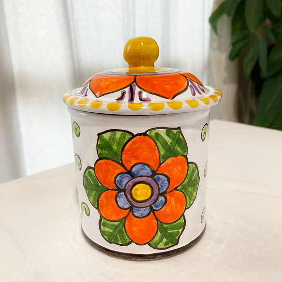 キャニスター 中 CAN016 マヨリカ焼き イタリア陶器 カラフルな花柄