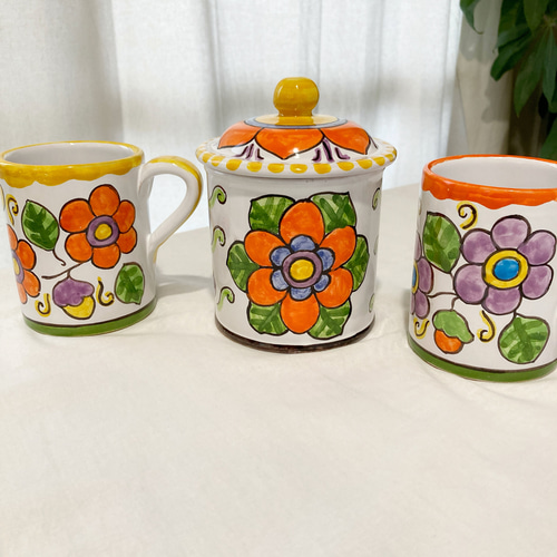 キャニスター 中 CAN016 マヨリカ焼き イタリア陶器 カラフルな花柄