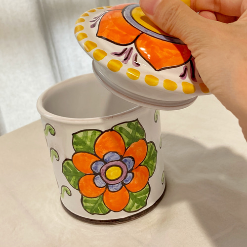 キャニスター 中 CAN016 マヨリカ焼き イタリア陶器 カラフルな花柄