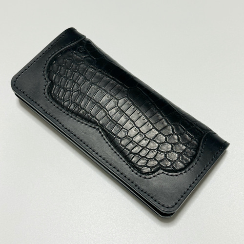 スモールクロコダイル ポロサス ブラック トラッカーウォレット【BONIN