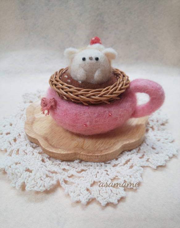 コーヒーカップからひょっこり ハリネズミさん 羊毛フェルト その他