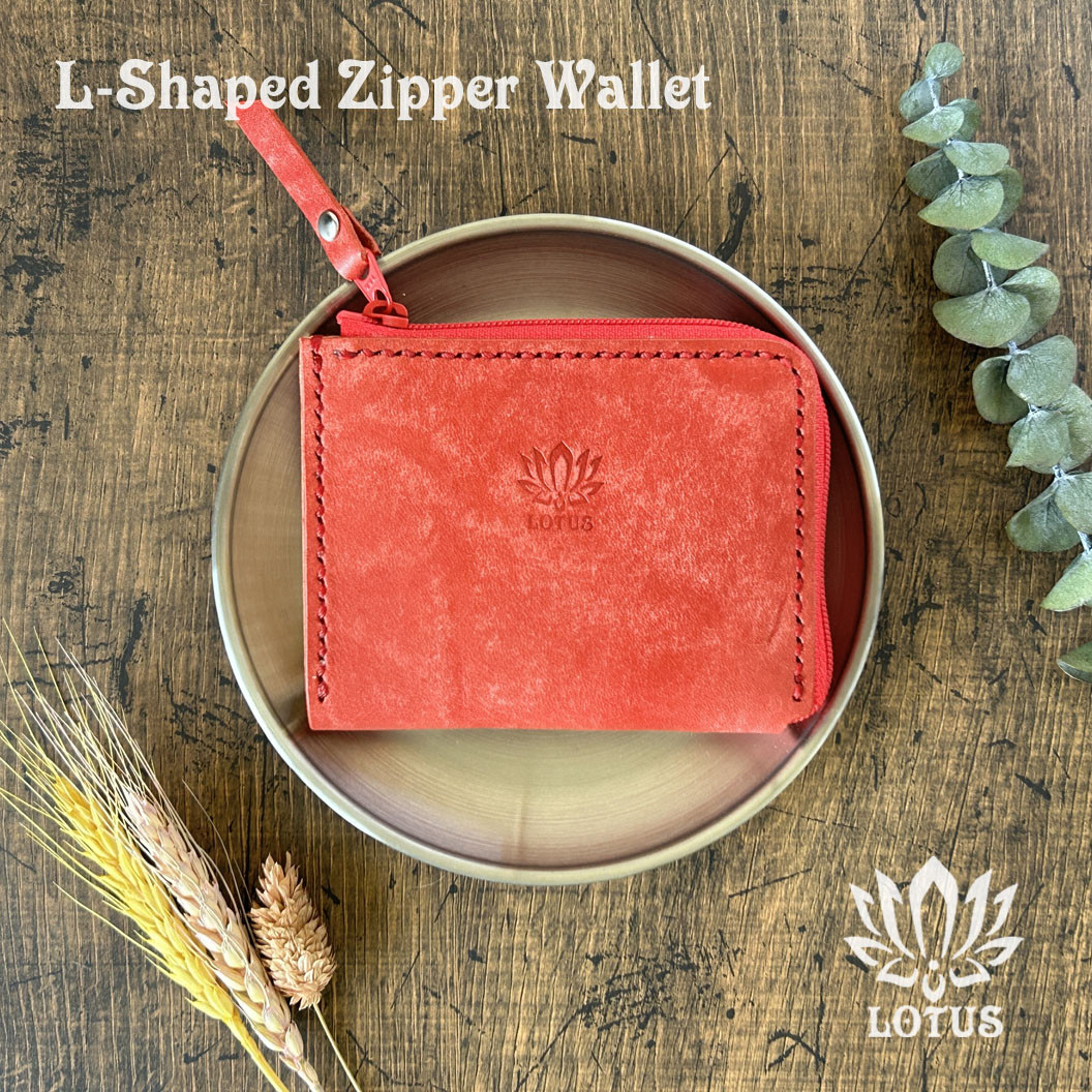 【L字ファスナー財布】　イタリアン　レザー　マヤ　プエブロ　レッド　Rosso　本革　ヌメ革　ウォレット 4,648円