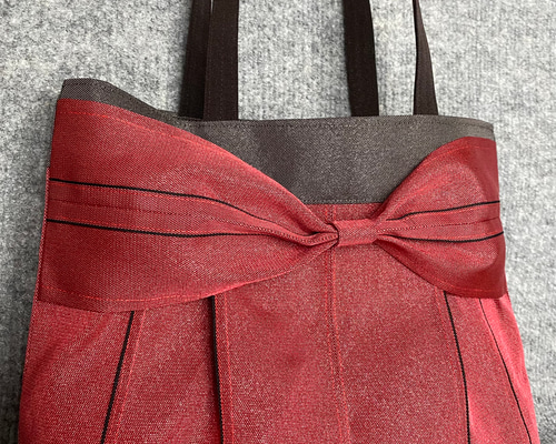 受注生産】倉敷畳縁シンプルリボントートバッグ(ダークレッド