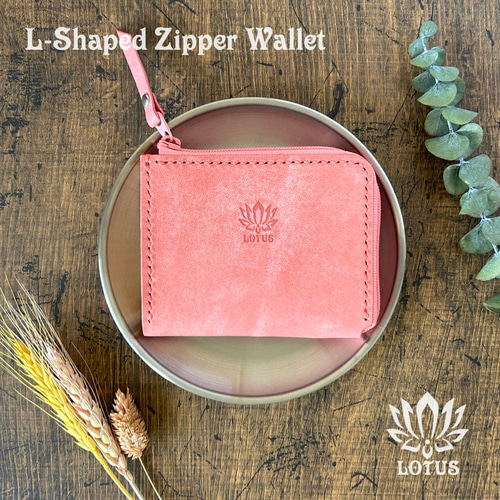 L字ファスナー財布】 イタリアン レザー マヤ プエブロ ピンク Rosa 本