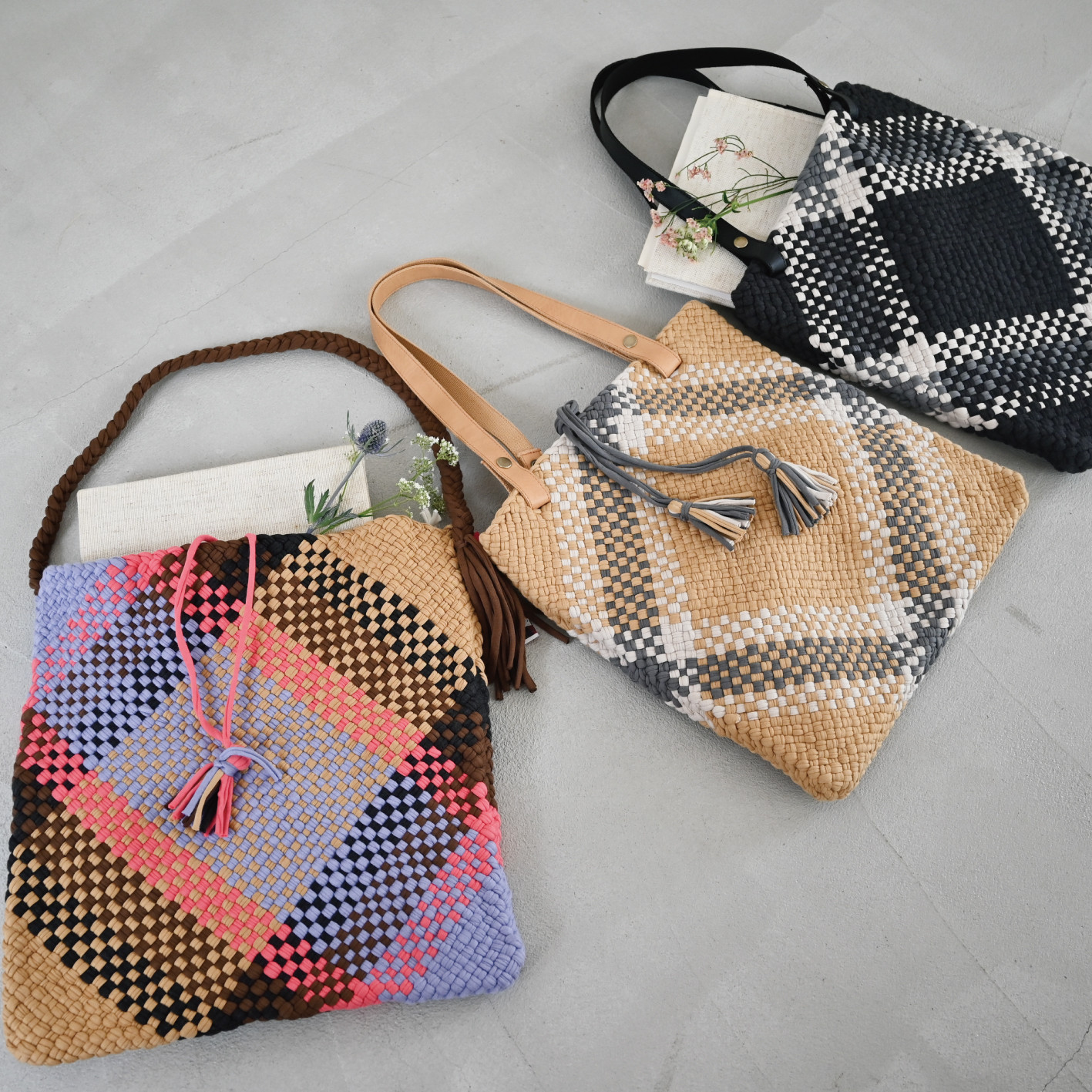 バスケット編みトートBAG「A4対応」「India＆tete」