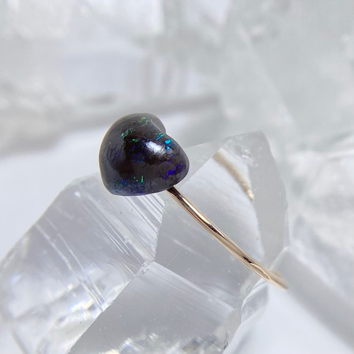 K10 天然ボルダーオパールハートリング （選べるサイズ）原石から磨き