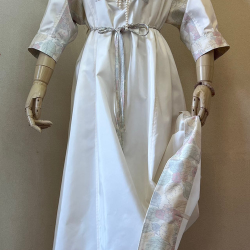 NO：50）白大島紬反物生地&着物白大島紬柄リメイク&ワンピース