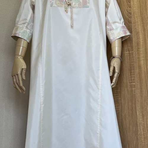 NO：50）白大島紬反物生地&着物白大島紬柄リメイク&ワンピース