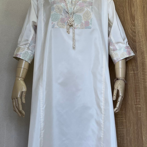 NO：50）白大島紬反物生地&着物白大島紬柄リメイク&ワンピース