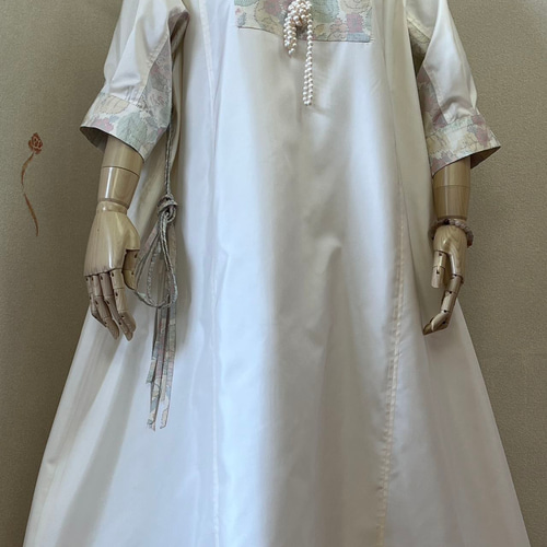 NO：50）白大島紬反物生地&着物白大島紬柄リメイク&ワンピース