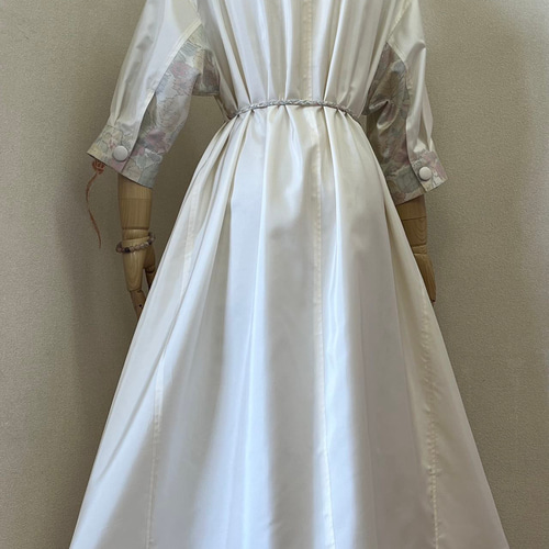 NO：50）白大島紬反物生地&着物白大島紬柄リメイク&ワンピース