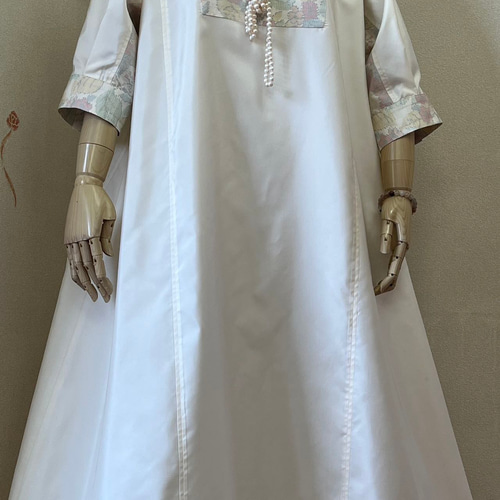 NO：50）白大島紬反物生地&着物白大島紬柄リメイク&ワンピース