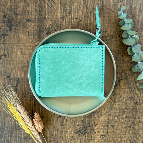 L字ファスナー財布】 イタリアン レザー マヤ プエブロ アクア Acqua