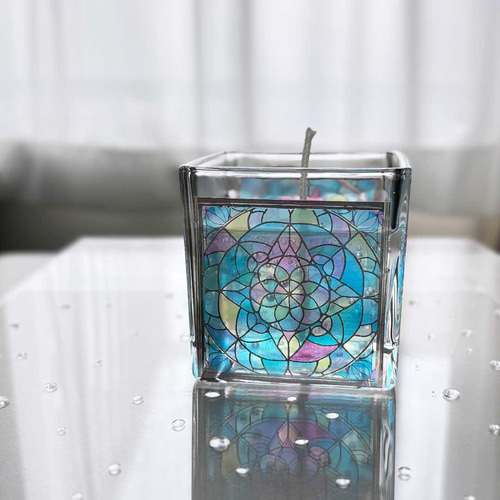 大正ロマン♪ステンドグラスみたいなアロマキャンドル［紫陽花を