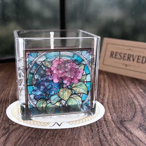 ステンドグラス キャンドルホルダー 紫陽花 花 あじさい青 ブルー 瑠璃色 綺麗 ステンドグラス キャンドルホルダー 紫陽花 花 あじさい青