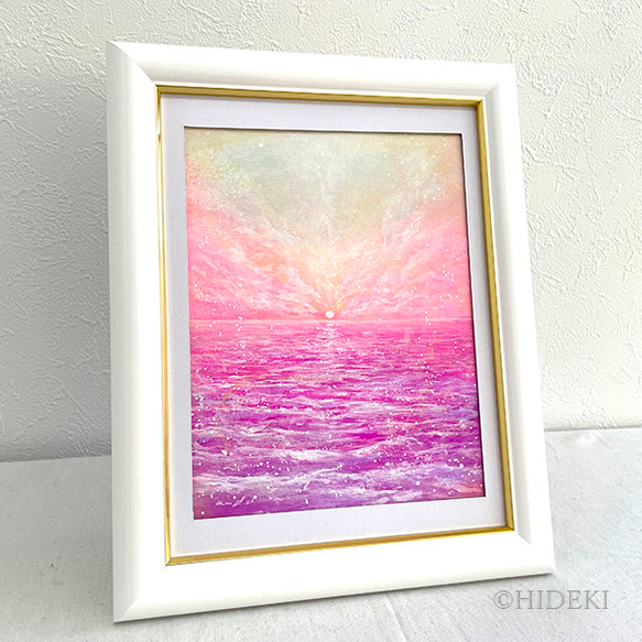 海の絵☆Love☆アクリル絵画の原画額付き 