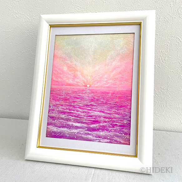 海の絵☆Love☆アクリル絵画の原画額付き 