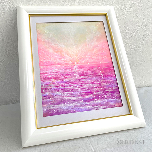 海の絵☆Love☆アクリル絵画の原画額付き 