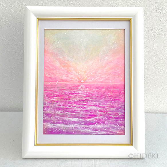 海の絵☆Love☆アクリル絵画の原画額付き 