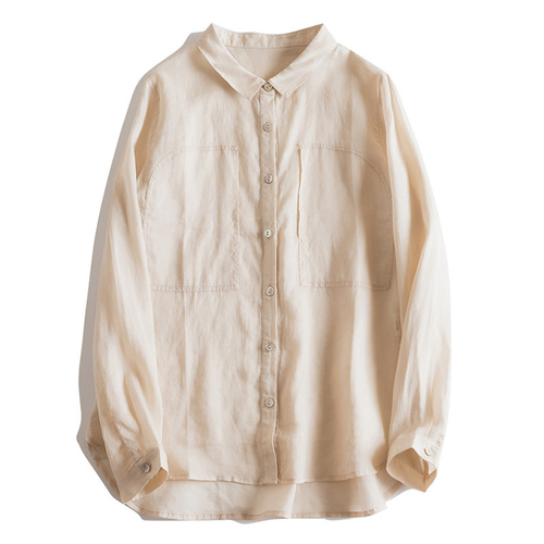 ARGUE アギュー フレンチリネン ワイドシャツ ベージュ　貝ボタン　日本製 日焼け防止リネンシャツ 薄くて軽くてリネン混紡長袖シャツ 貝ボタン 4