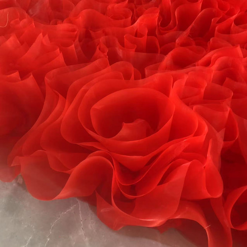 豪華！ カラードレス 赤 ベアトップ オーガンジー ボリュームドレス  