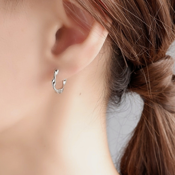 つけっぱなしOK＊ワンタッチフープピアス ひねり サージカルステンレス 316L ゴールド/シルバー 金属アレルギー 11枚目の画像