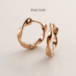 つけっぱなしOK＊ワンタッチフープピアス ひねり サージカルステンレス 316L ゴールド/シルバー 金属アレルギー 14枚目の画像