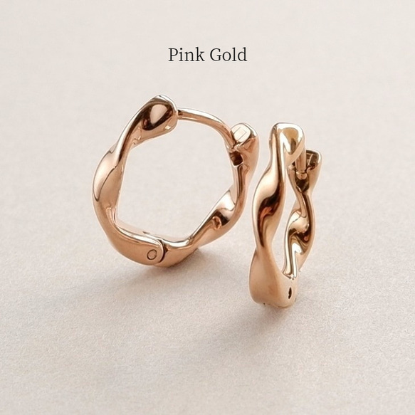 つけっぱなしOK＊ワンタッチフープピアス ひねり サージカルステンレス 316L ゴールド/シルバー 金属アレルギー 14枚目の画像