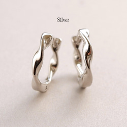 つけっぱなしOK＊ワンタッチフープピアス ひねり サージカルステンレス 316L ゴールド/シルバー 金属アレルギー 10枚目の画像