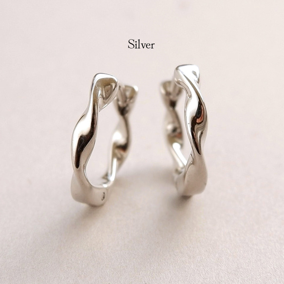 つけっぱなしOK＊ワンタッチフープピアス ひねり サージカルステンレス 316L ゴールド/シルバー 金属アレルギー 10枚目の画像