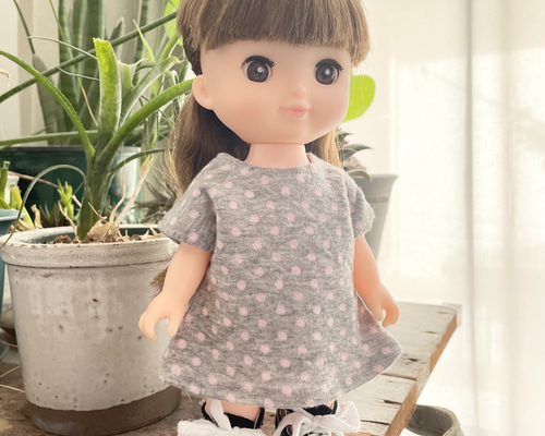 レミンソランちゃん くすみカラー ワンピース 水玉 服 ハンドメイド