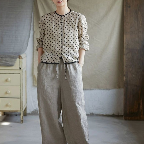 joie de vivre水玉リネン100%シャツ joie de vivre水玉リネン100%シャツ