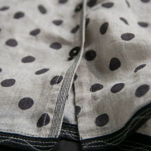 水玉 リネン100% シャツ 】ステッチ 麻 ドット柄 ノーカラー T