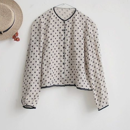 joie de vivre水玉リネン100%シャツ de joie vivre水玉リネン100%シャツ