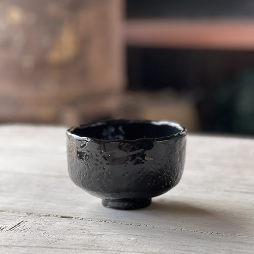 黒楽茶碗 0057 抹茶茶碗 手捻り 陶器 黒 手びねり 楽茶碗 半筒 筒形