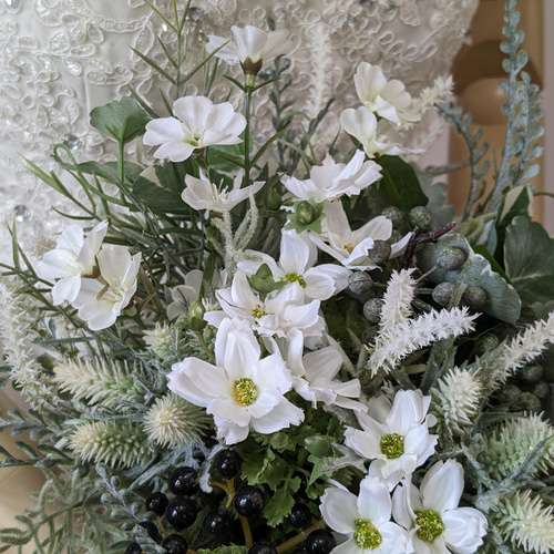 ウエディングブーケ(シルバーグリーン)ブートニア込み 世界で1つ貴女