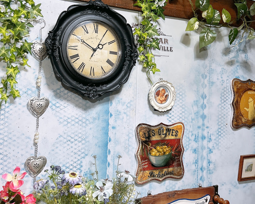 アンティーク雑貨 ロココ調 ウォールクロック（ブラック②） 壁掛け