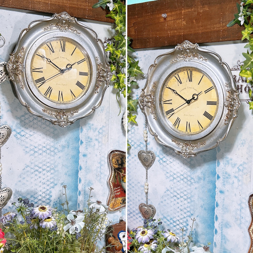 アンティーク雑貨 ロココ調 ウォールクロック（シルバー） 壁掛け時計 アンティーク雑貨 ロココ調 ウォールクロック（シルバー