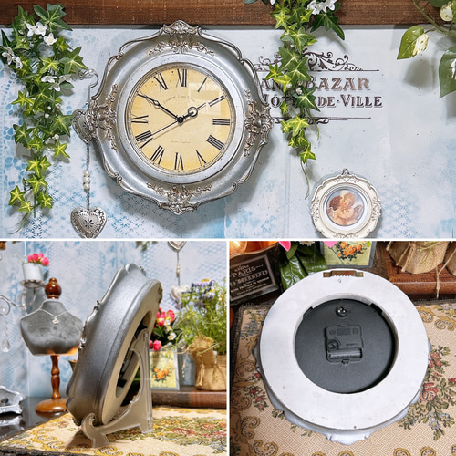 アンティーク雑貨 ロココ調 ウォールクロック（シルバー） 壁掛け時計 アンティーク雑貨 ロココ調 ウォールクロック（シルバー