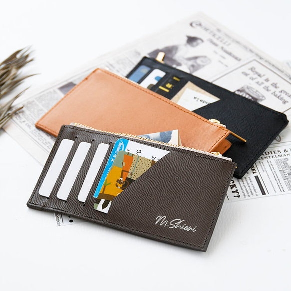 名入れ フラグメントケース 本革 薄い サフィアーノレザー カード