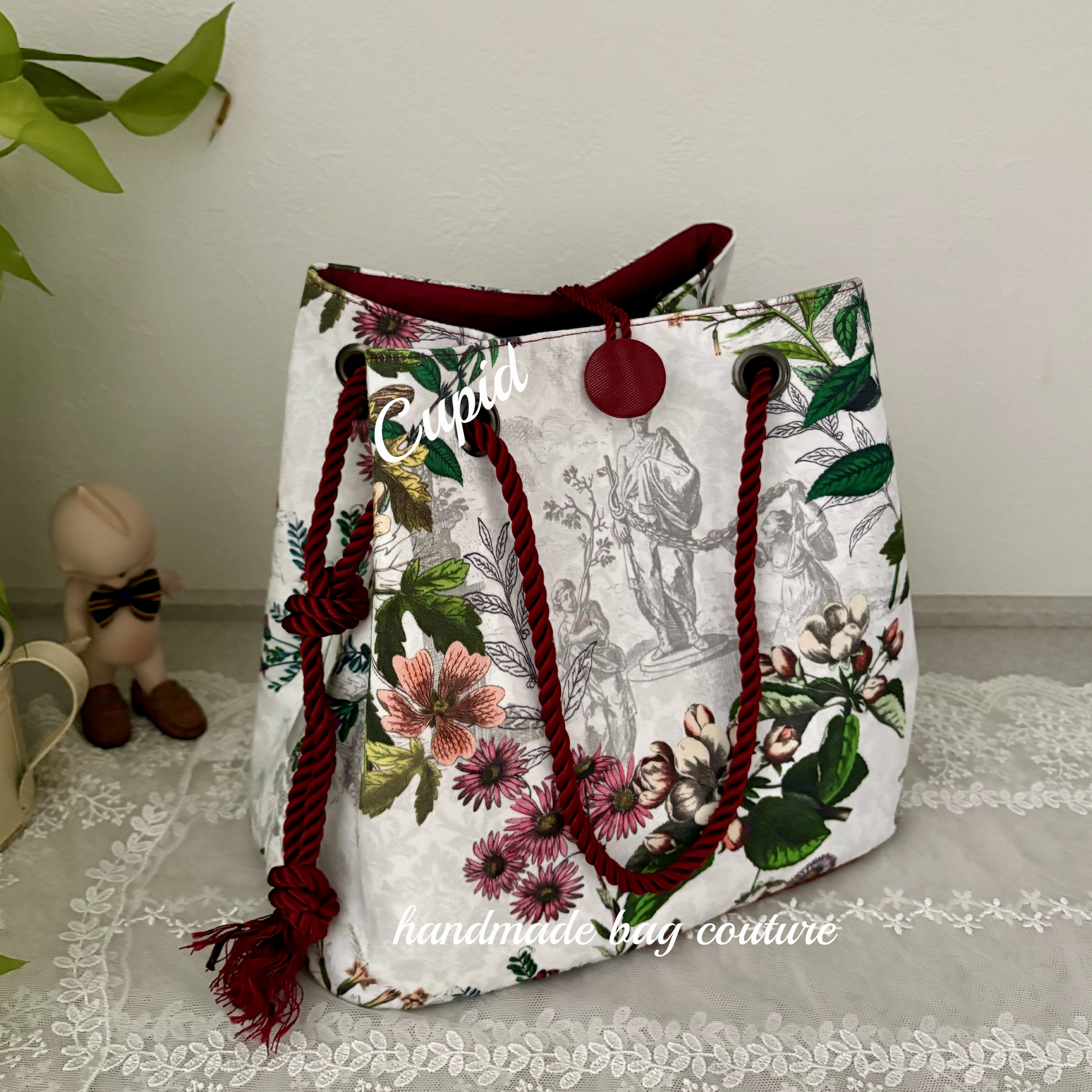 フランス　トワルドジュイ（植物柄）を使った２Way軽量巾着バッグ