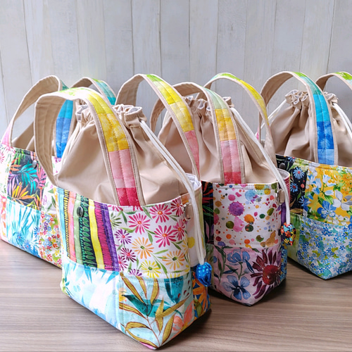 パッチワークバッグ2wayバッグ ☆パッチワークの2Wayトートバッグ☆巾着型ショルダーバッグ【Creema