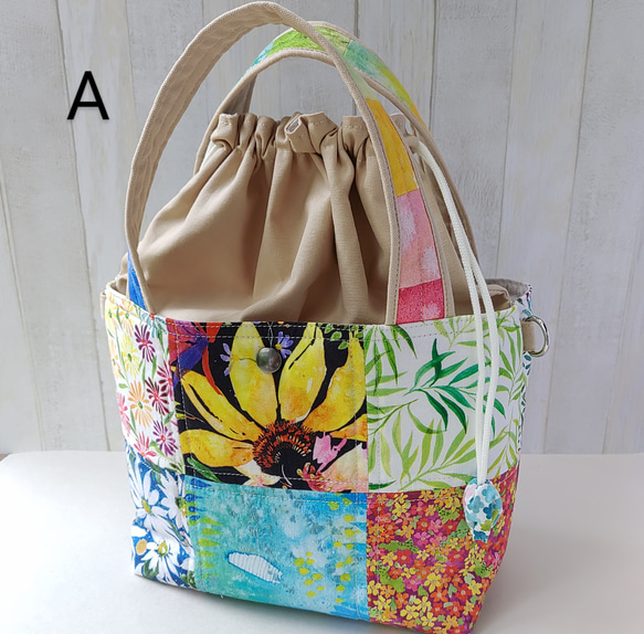 ★パッチワークの２Wayトートバッグ★巾着型ショルダーバッグ【Creema限定】残りはAとCの2点 3枚目の画像